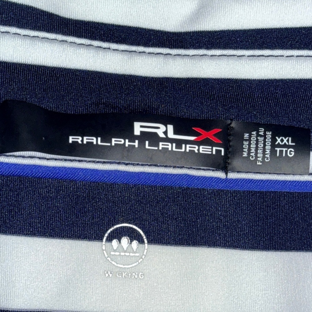 RLX Ralph Lauren XXL Navy White Stripe Golf Polo Performance Stretch - Picture 4 of 12